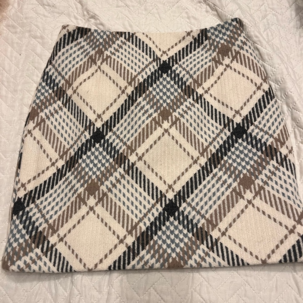 H&M Plaid Wool Mini Skirt Size 2 Small - Blue Grey Olive Beige